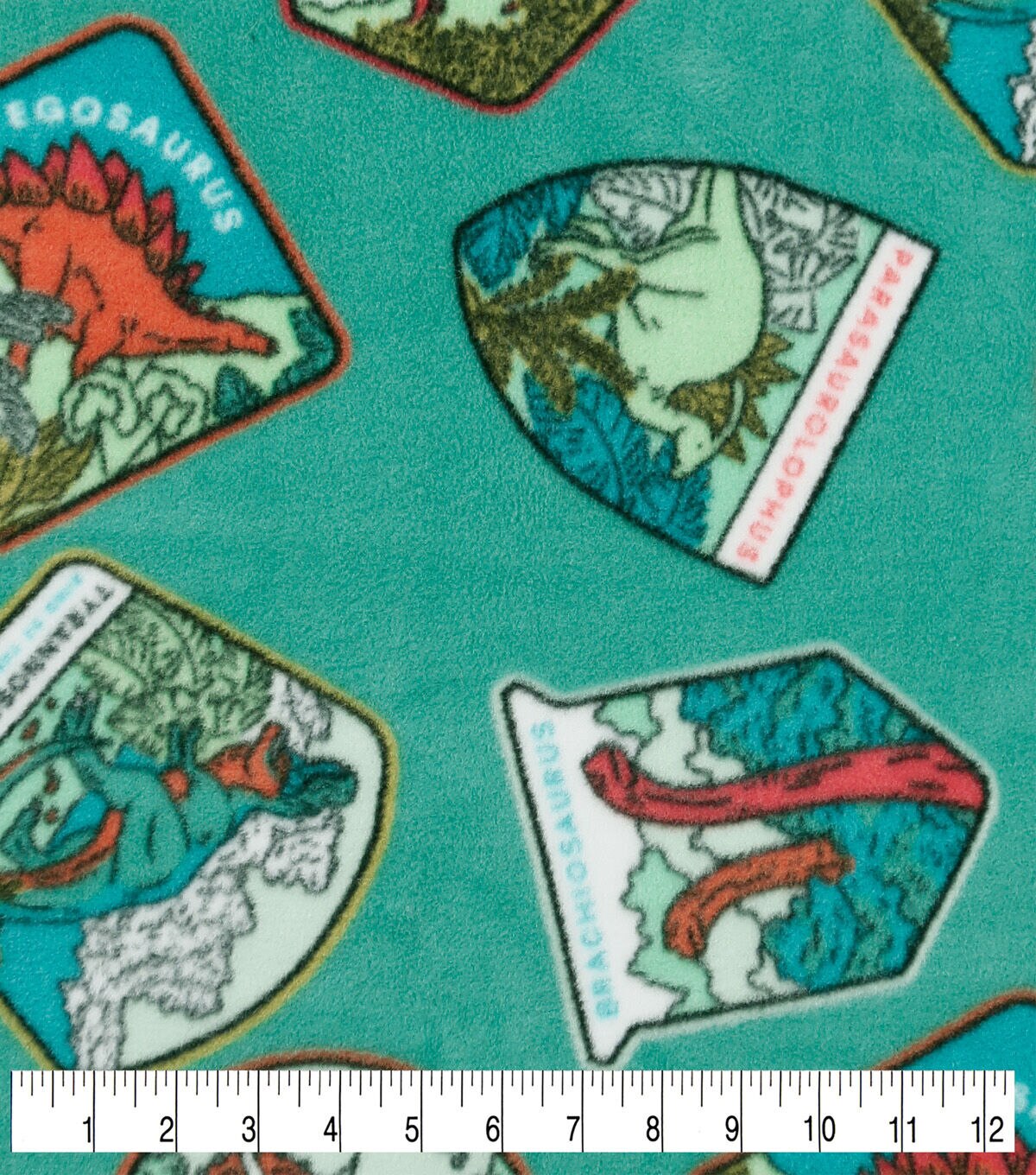 Dinosaur Patches Anti Pill Fleece Fabric