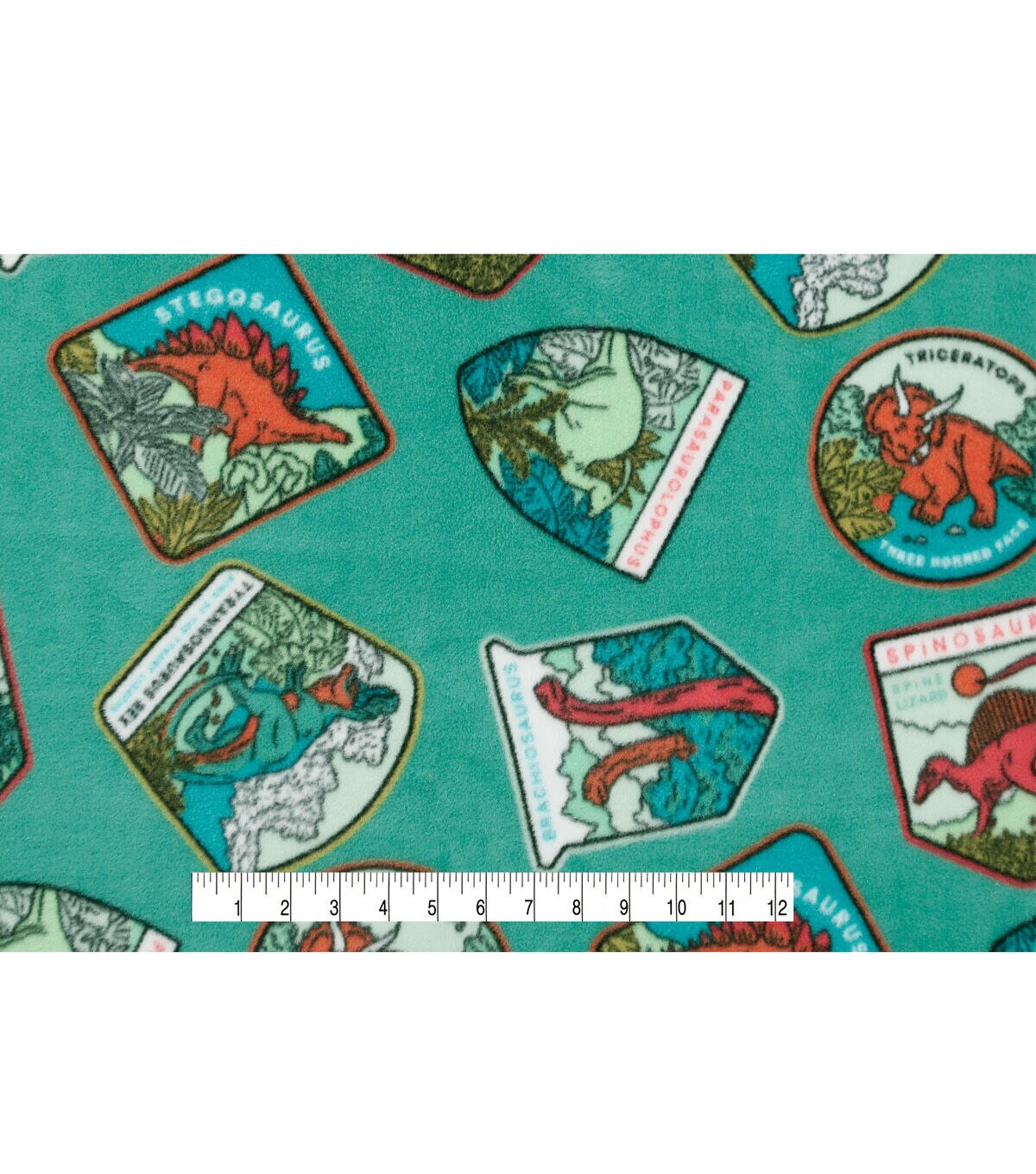 Dinosaur Patches Anti Pill Fleece Fabric