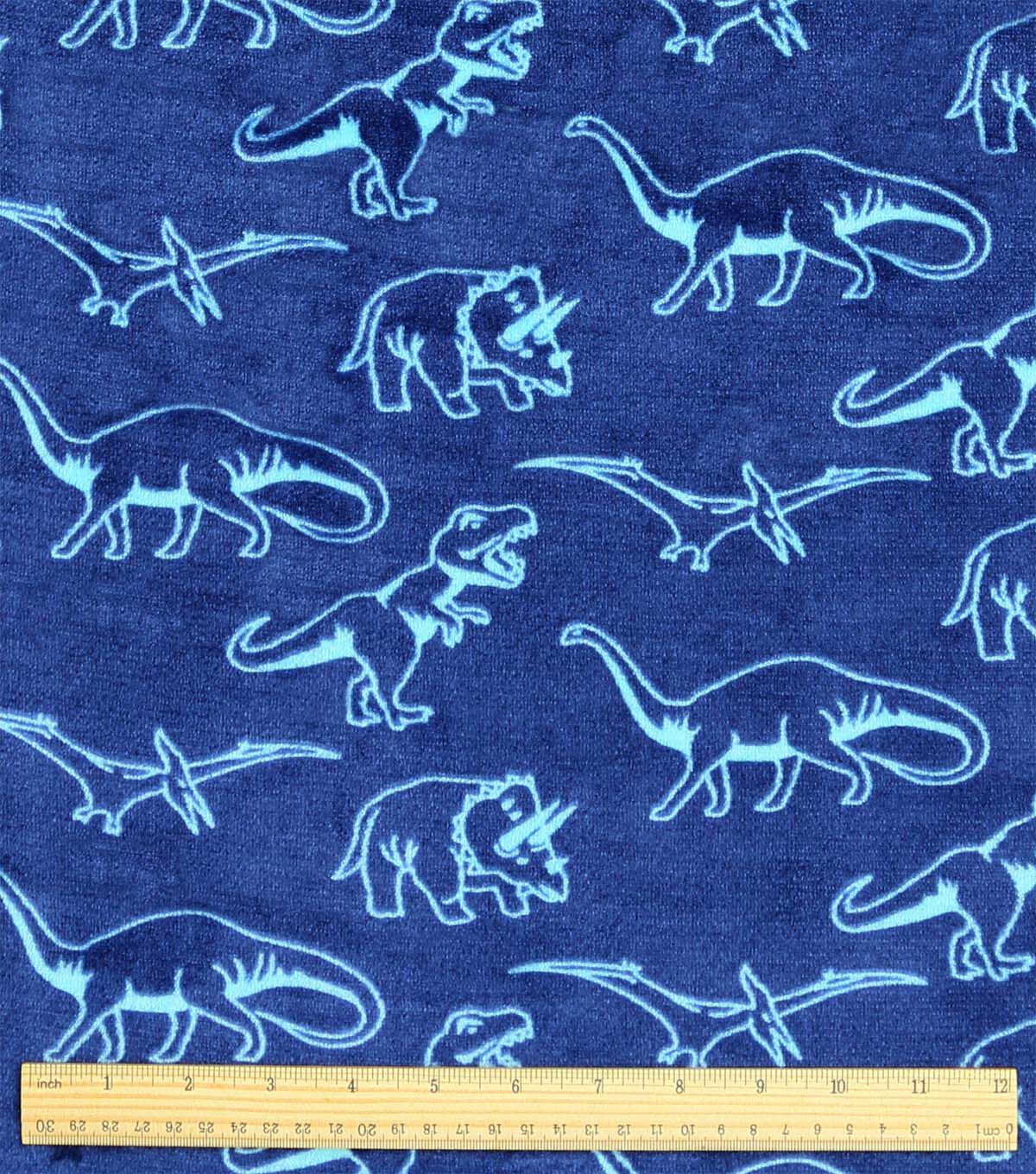 Blue Dinosaurs Sew Lush Fleece Fabric