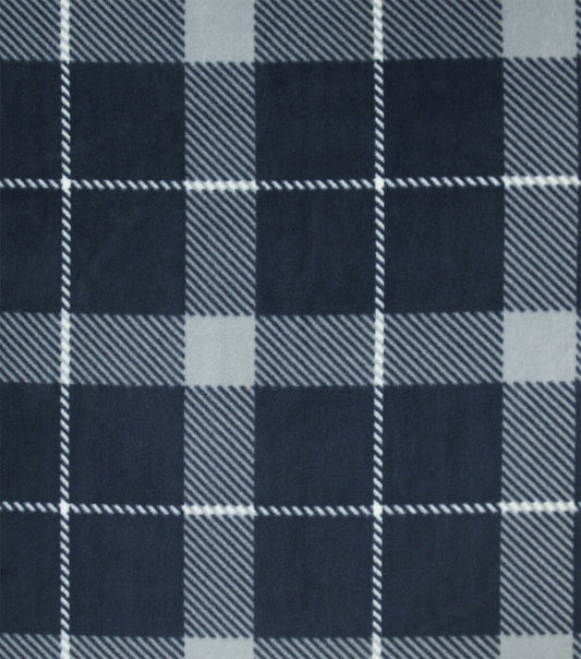 Blue & White Plaid Anti Pill Fleece Fabric