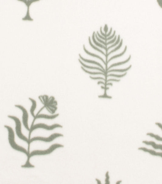 Green Foliage On Cream Blizzard Prints Fleece Fabric