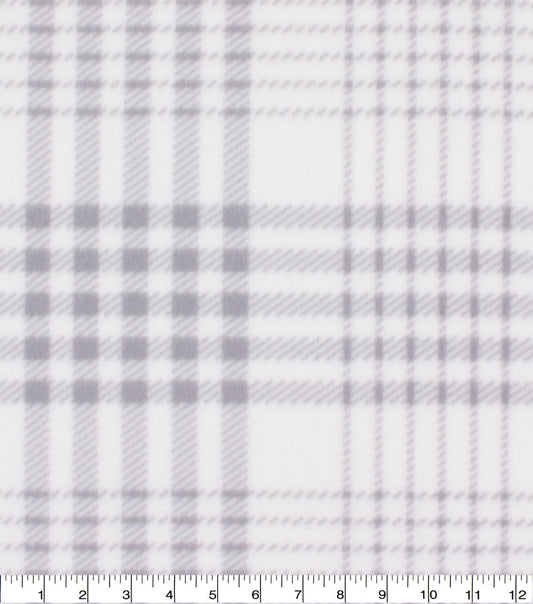 Blizzard Fleece Fabric White & Gray Plaid