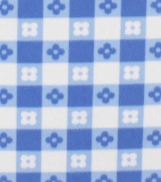 Blue Floral Gingham Blizzard Fleece Fabric