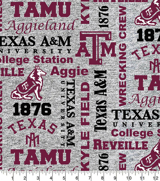 Texas A&M University Aggies Fleece Fabric Heather Verbiage