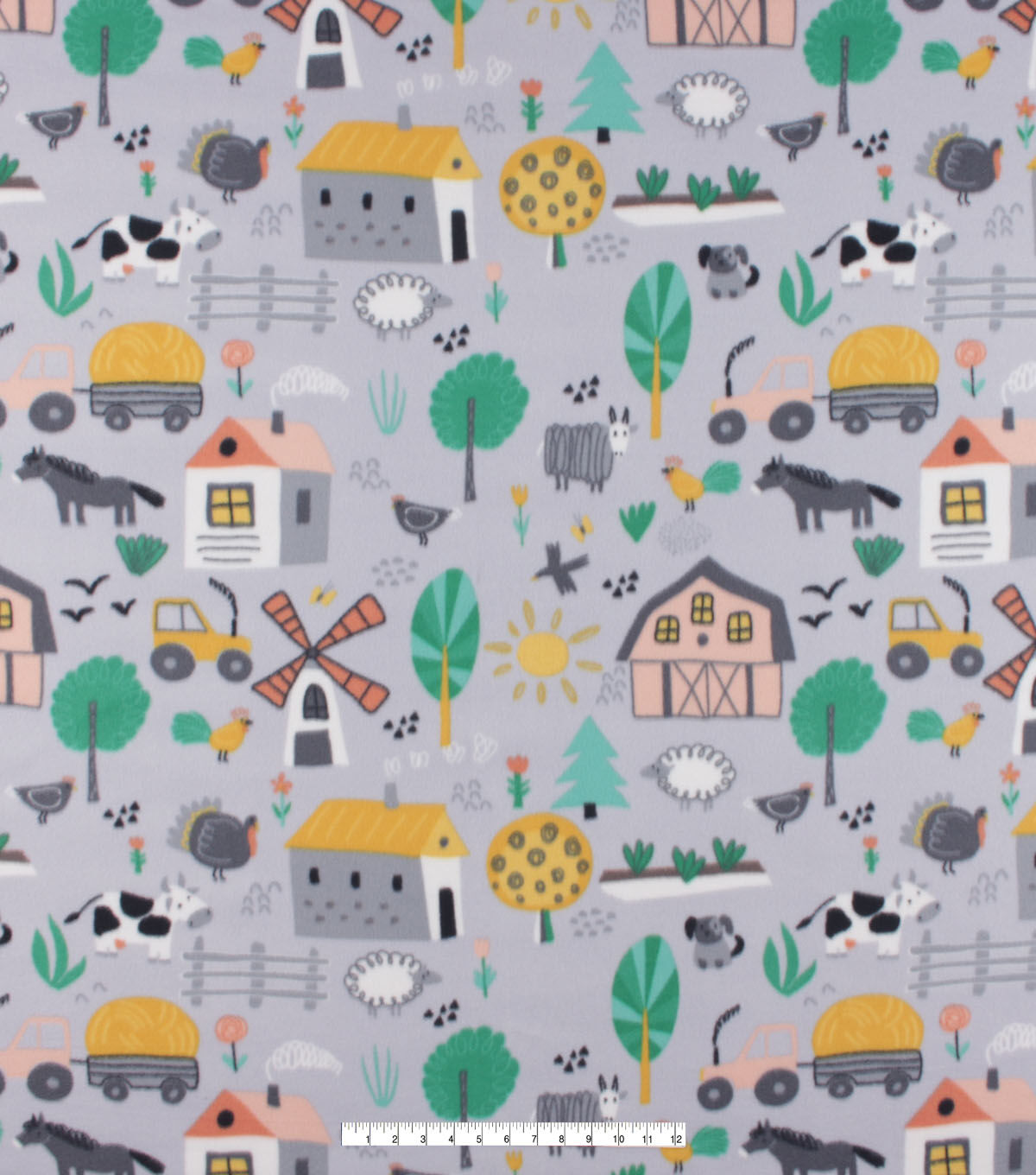 Farm On Gray Blizzard Fleece Fabric