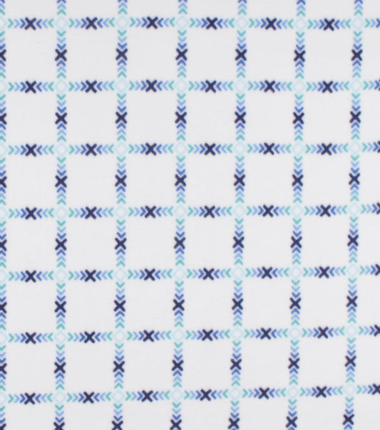 Blue Grid on White Anti Pill Fleece Fabric