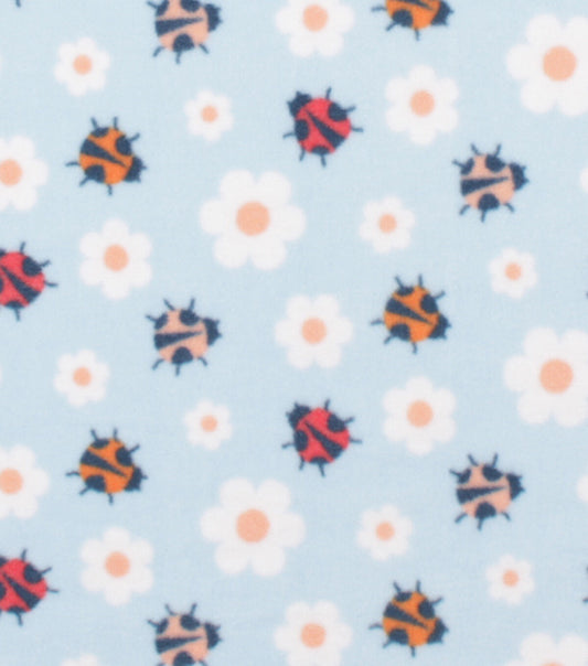 Ladybugs on Blue Anti Pill Plush Fleece Fabric