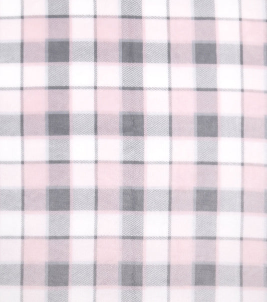 Pink Blackwatch Plaid Sew Lush Fleece Fabric