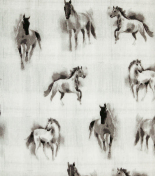 Wild Horses on White Anti Pill Plush Fleece Fabric