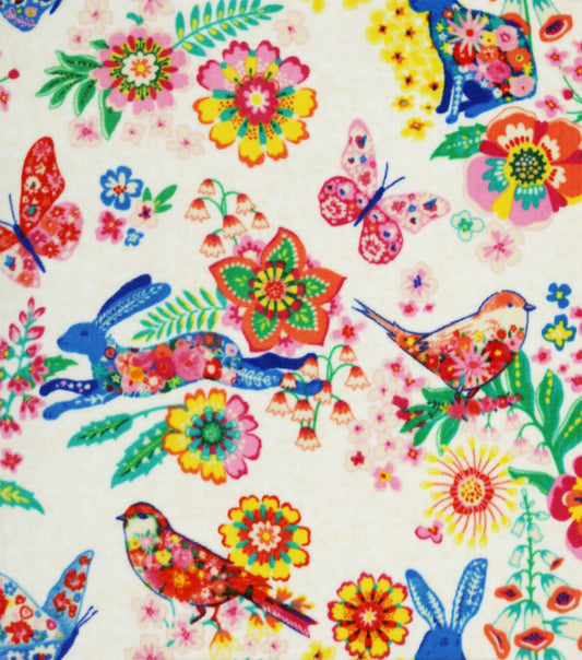 Multicolor Birds & Floral Luxe Fleece Fabric