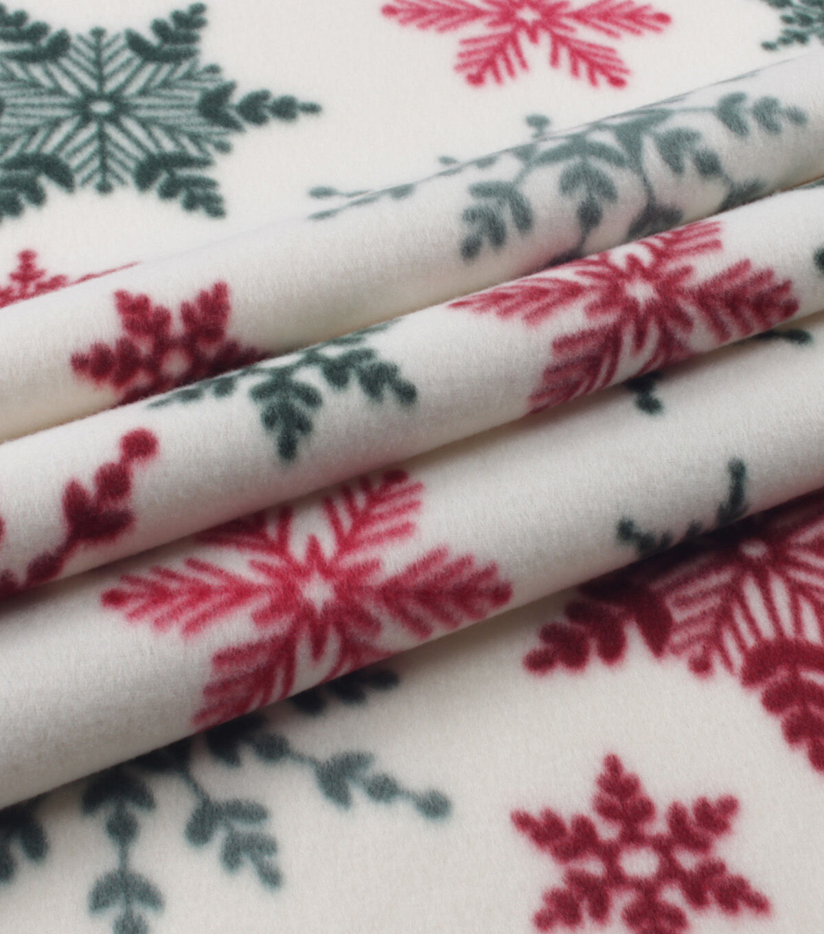 White & Red Snowflakes Blizzard Fleece Fabric