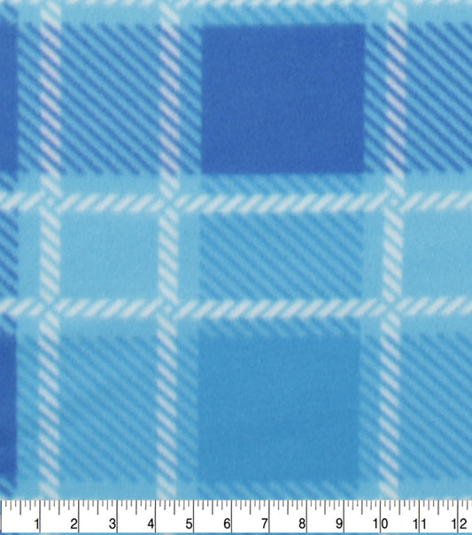 Aquarius Blue Plaid Blizzard Fleece Fabric
