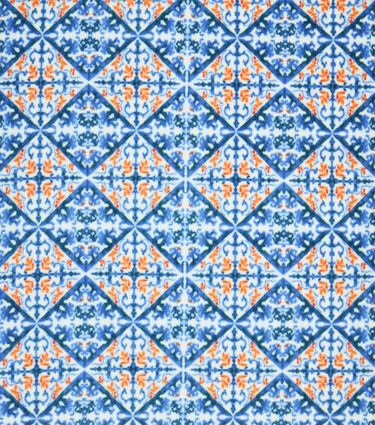 Blue & Orange Diamond Tile Luxe Fleece Fabric
