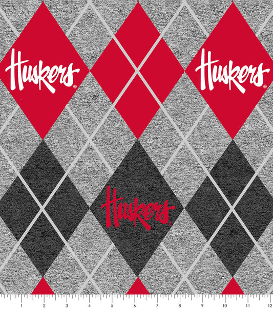Nebraska Huskers Fleece Fabric Heather Argyle