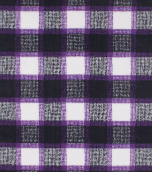 Purple & Black Textured Plaid Anti Pill Fleece Fabric