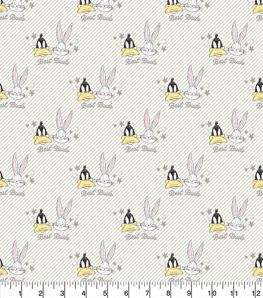 Looney Tunes Bugs Daffy White Flannel Fabric