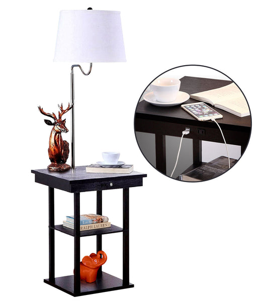 Brightech Madison with USB Port and Outlet - Black White Shade